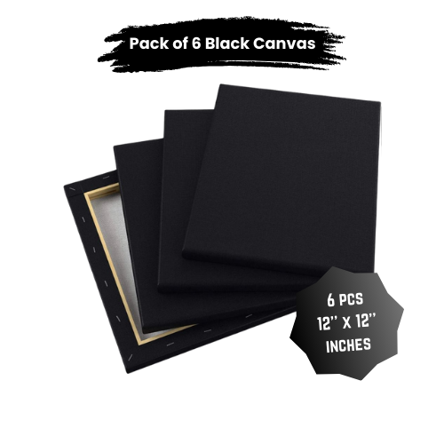 Pack of 6 Primed black Canvas Board for painting - 12 x 12 inches