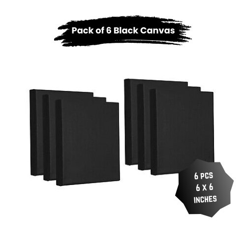 Pack of 6 Primed black Canvas Board for painting - 6 x 6 inches