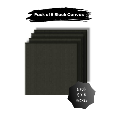 Pack of 6 Primed black Canvas Board for painting - 8 x 8 inches