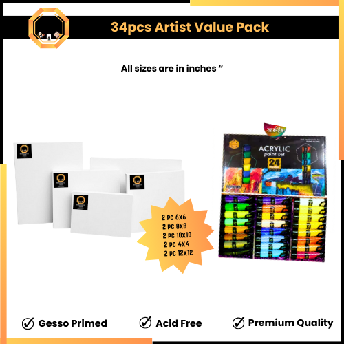 34pcs Artist Value Pack - Paints and Canvas Edition #1