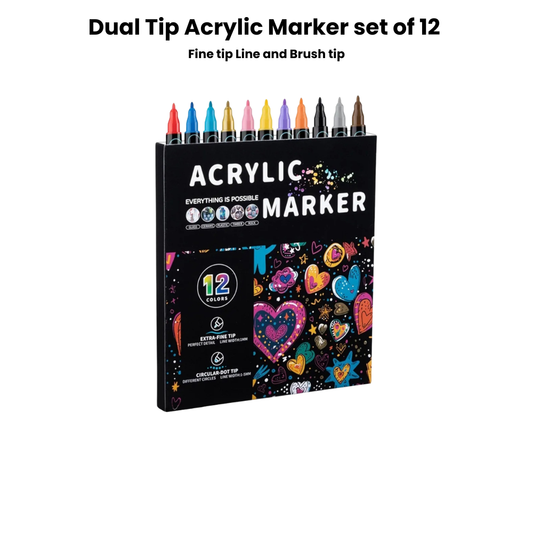 Dual Tip Acrylic Paint Markers Set of 12 - High quality