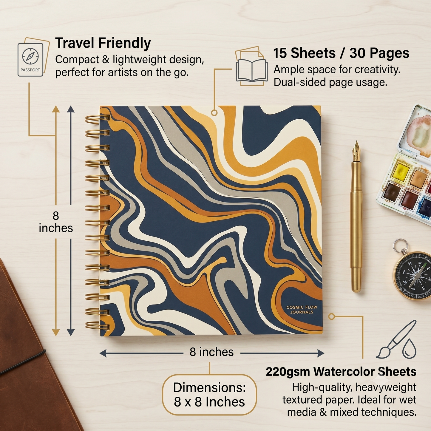 Artist's Doddling Watercolor Notebook - 8x8 Inches