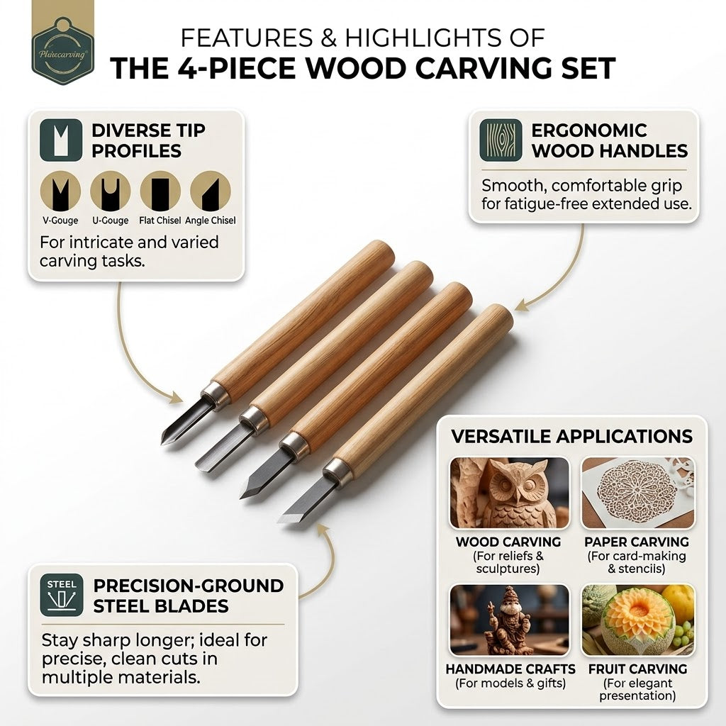 Keep smiling Wood craving set of 4 - limited edition