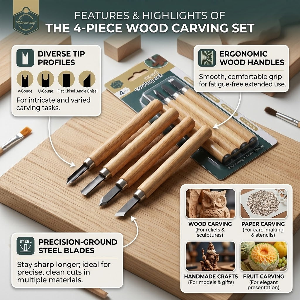 Keep smiling Wood craving set of 4 - limited edition