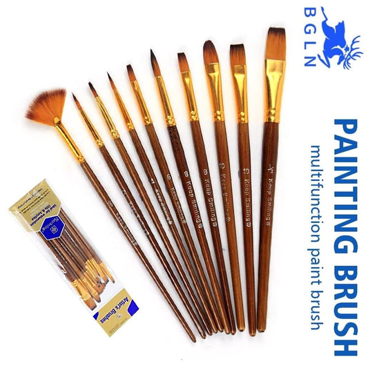 Keep smiling Multishape paint brush set of 10 - Premium Edition